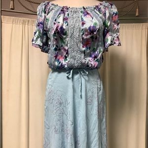 Sunday Tropez Silk Crop Top Ghost Drawstring Skirt